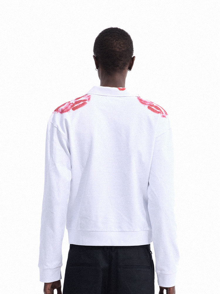 Lip Print Polo-Collar Long Sleeve Shirt WN27144