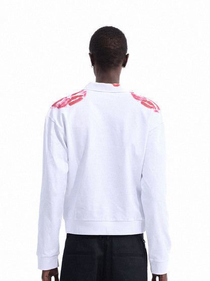 Lip Print Polo-Collar Long Sleeve Shirt WN27144