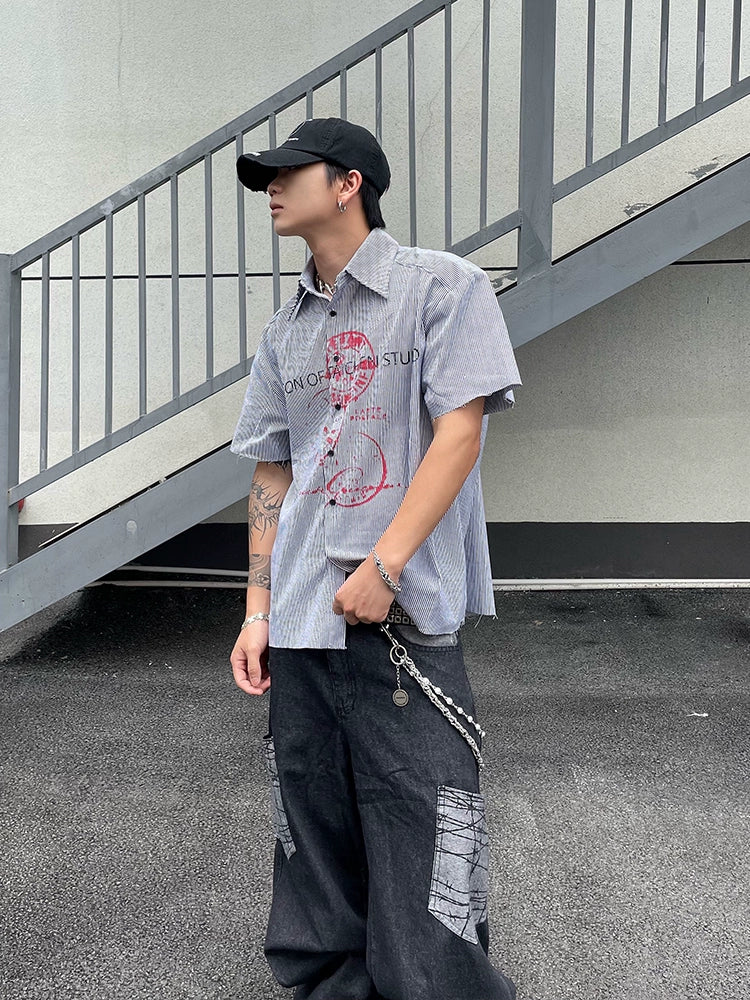 Striped Print Short Sleeve Shirt WN18831