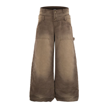 Washed Panel Wide Leg Cargo Pants WN23591