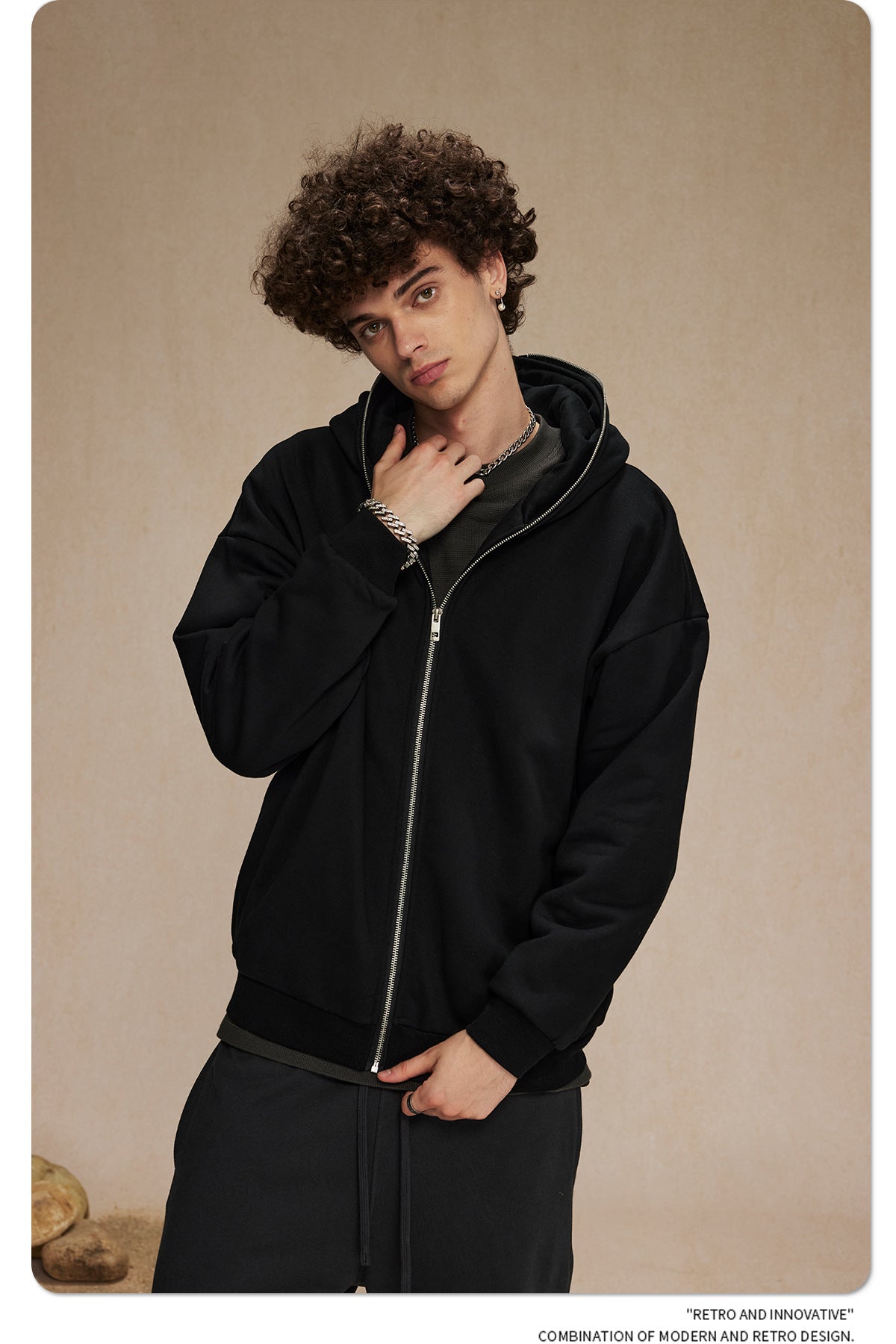 Oversize Plain Zipper Hoodie WN9971