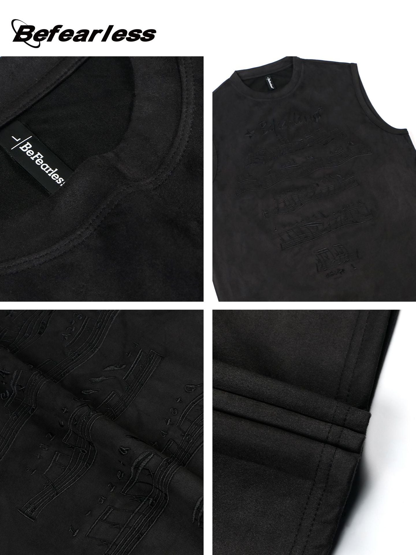 Embroidery Music Note Sleeveless T-Shirt WN26256