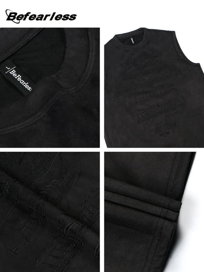 Embroidery Music Note Sleeveless T-Shirt WN26256