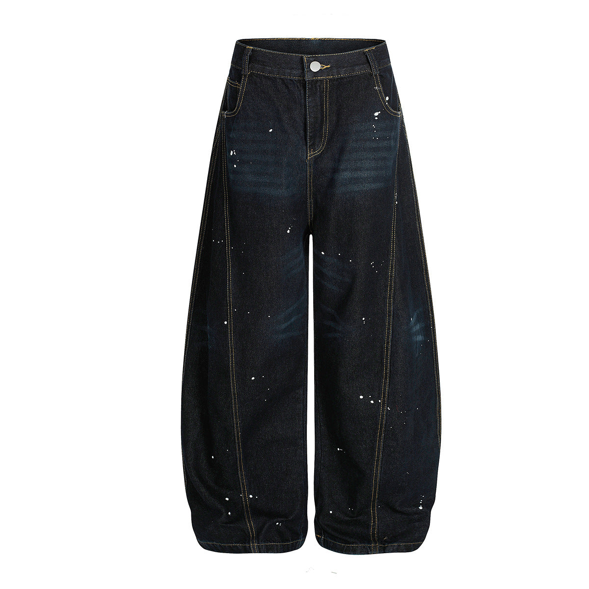 Ink Print Washed Wide Leg Curved Denim Jeans WN23030