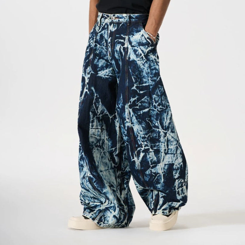 Abstract Print Wide Leg Denim Jeans WN28011