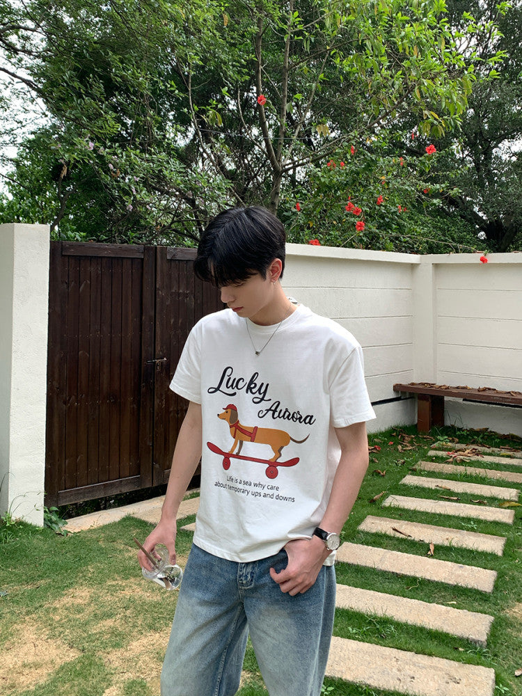 Letter Print Round Neck Short Sleeve T-Shirt WN24965