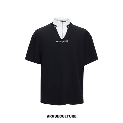 Fake Layered Stand Neck Boxy Short Sleeve T-Shirt WN26981