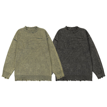 Washed Damage Oversize Knit Sweater WN11132