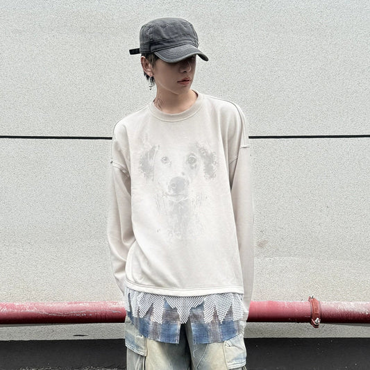 Fake Layered Mesh Mix Design Print Long Sleeve T-Shirt WN21150