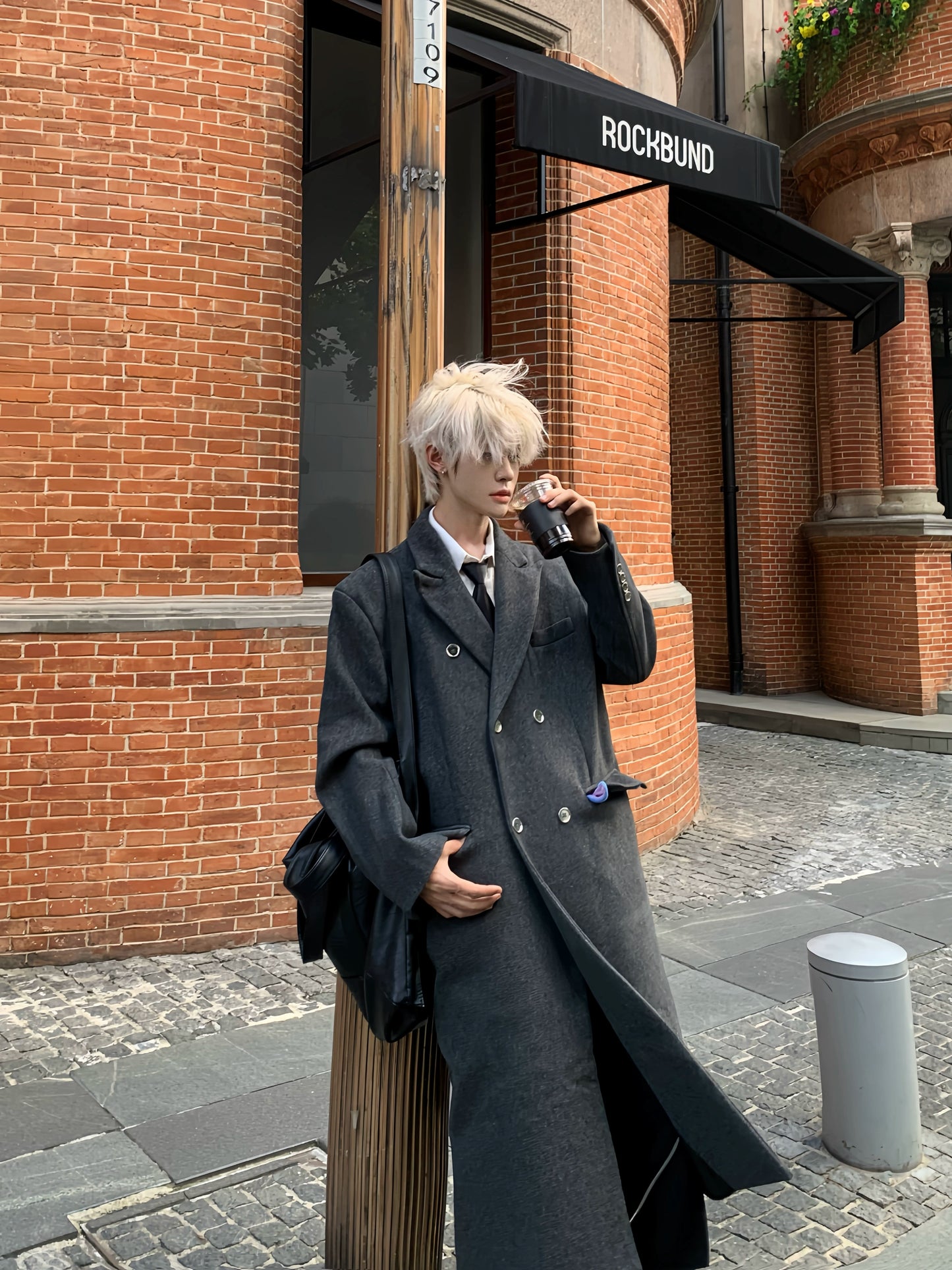 Front-Buttoned Shoulder-Pad Oversize Coat WN19804