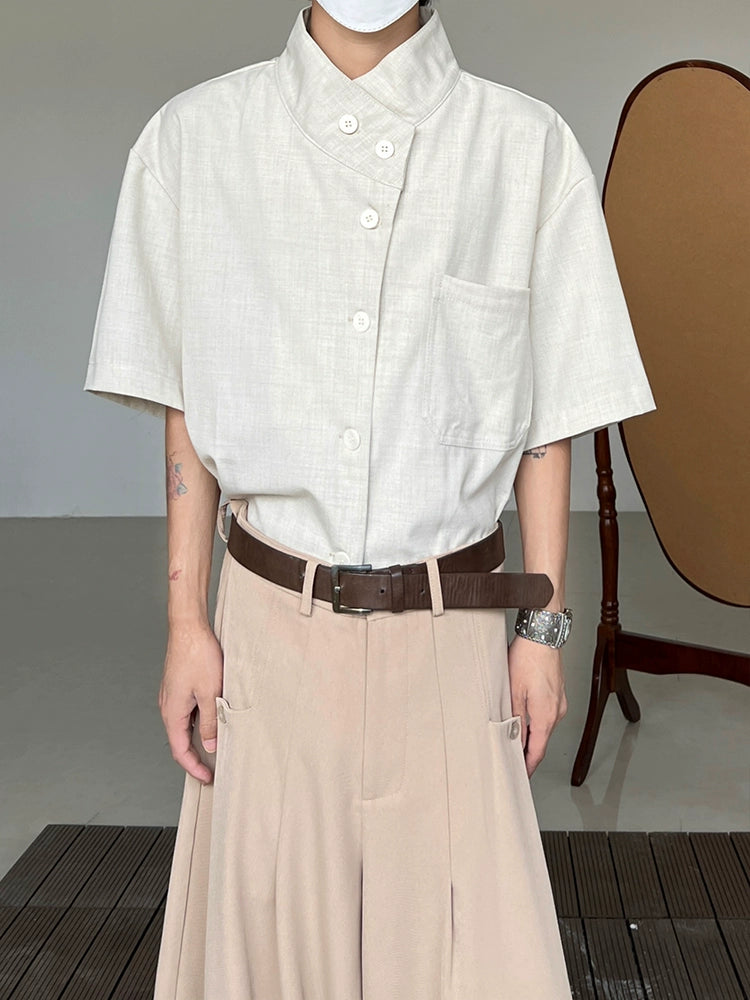 Minimalist Stand Neck Short Sleeve Shirt WN19972