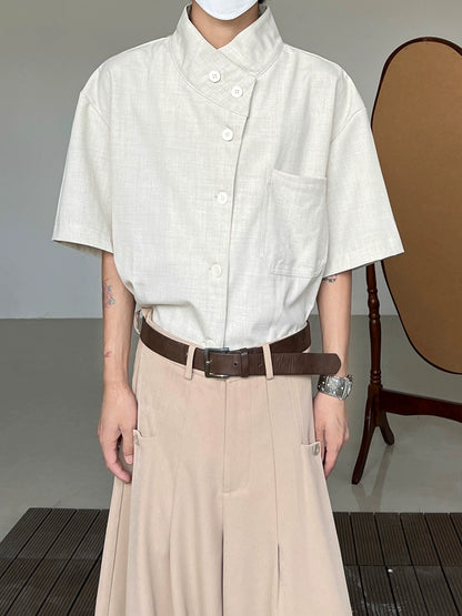 Minimalist Stand Neck Short Sleeve Shirt WN19972