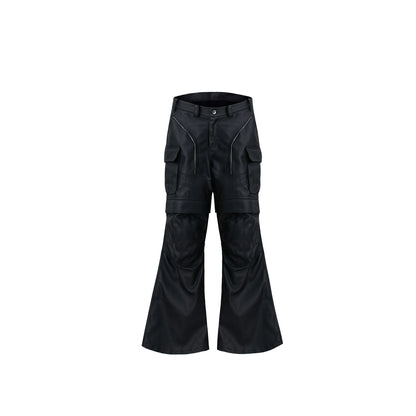 Detachable Design Wide Leg Flare PU Leather Pants WN5614