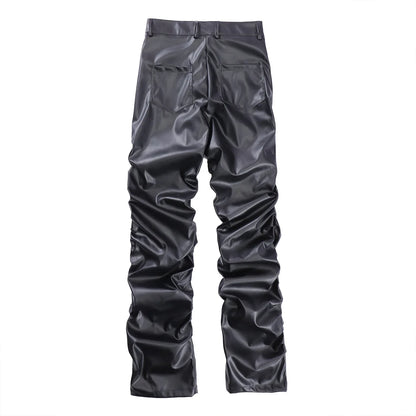 Wrinkle PU Leather Straight Pants WN16104
