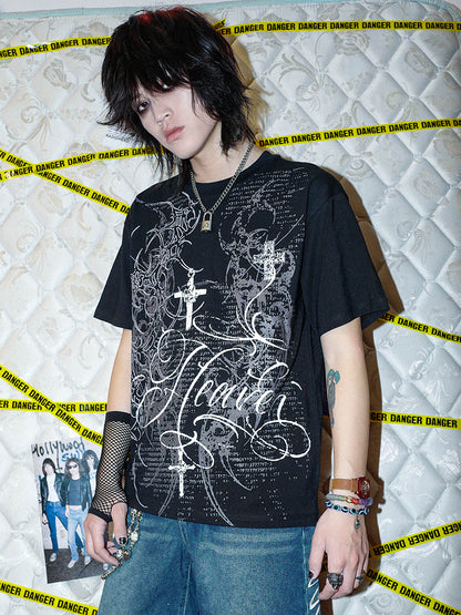 Cross Graphic Print Oversize Short Sleeve T-Shirt WN16065