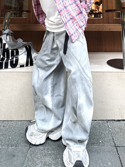 Washed Deconstructed Wide Leg Pants WN23036