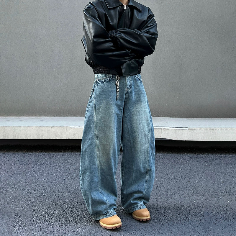 Wide Leg Curved Denim Jeans WN19383