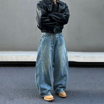 Wide Leg Curved Denim Jeans WN19383