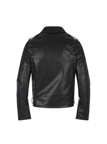 Diagonal Zipper Metal Stud Belt Short PU Leather Jacket WN27862