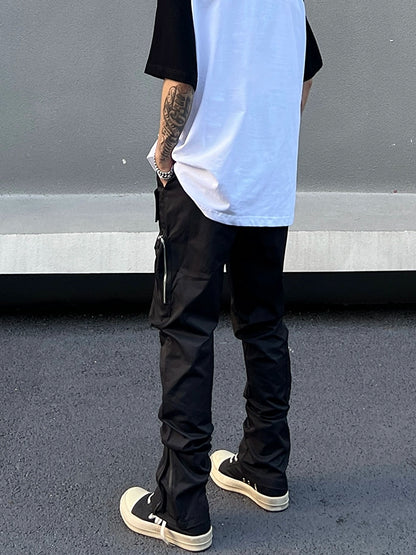 Nylon Zipper Pocket Utility Wide Leg Cargo Pants WN19545