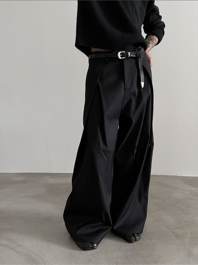Heavyweight Pleats Wide-Leg Trousers WN15267