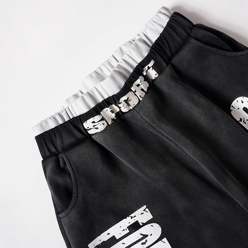 Letter Print Washed Wide Leg Sweatpants WN27927