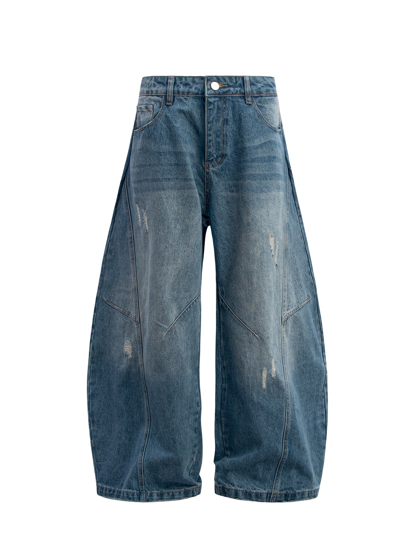 Washed Damage Panel Wide Leg Denim Jeans WN26193