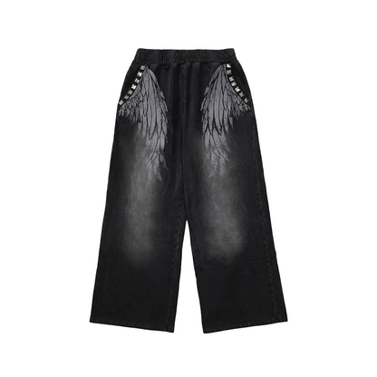 Wide Leg Wing Print Studs Detail Sweatpants WN27212