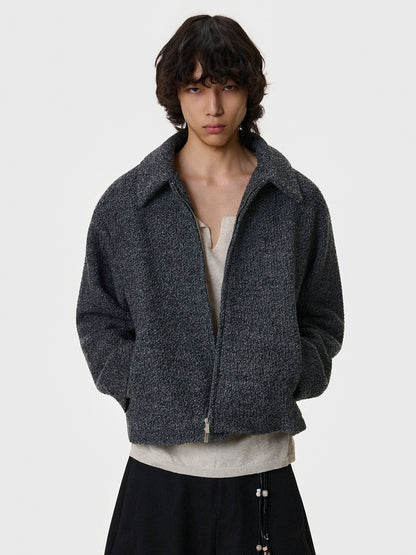 Textured Shoulder-Pad Short Zipper Jacket WN21401