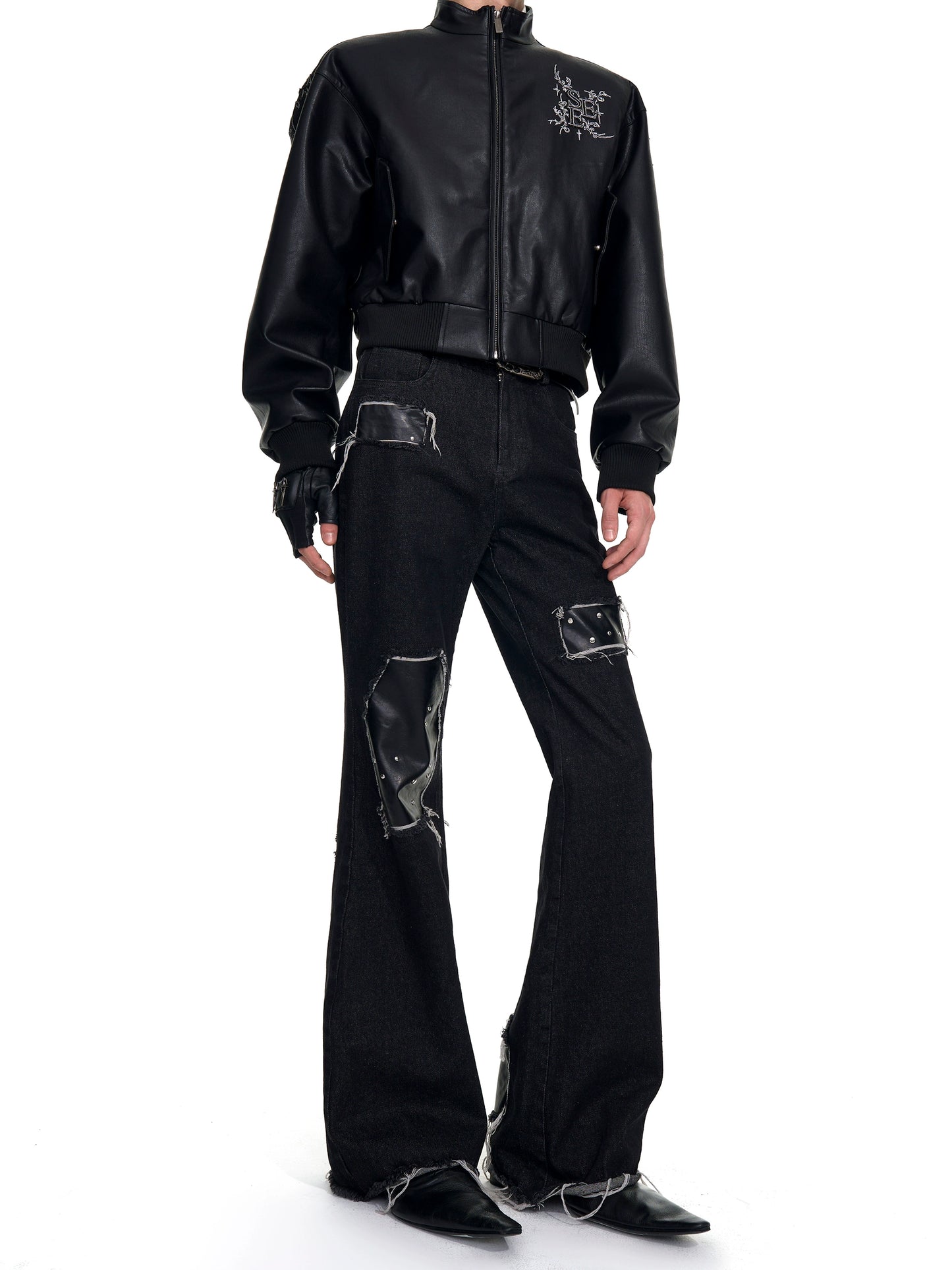 Studs Mix Fringe Flare Denim Jeans WN20943