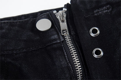 Bleached Damage Multi-Pocket Wide Leg Denim Jeans WN27797
