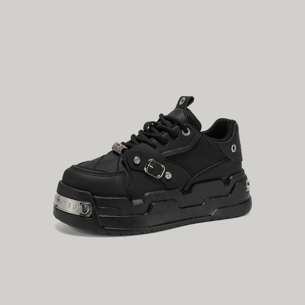 Metal Buckle Studs Platform Lace-Up Sneakers WN23461