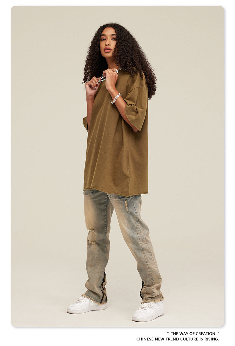 Washed Damage Oversize Short Sleeve T-Shirt WN6068