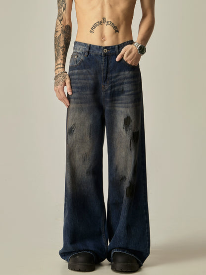 Splash Ink Wide-Leg Straight Denim Jeans WN7761