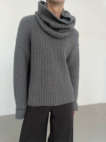 Attached Scarf Wool Knit Sweater WN21561