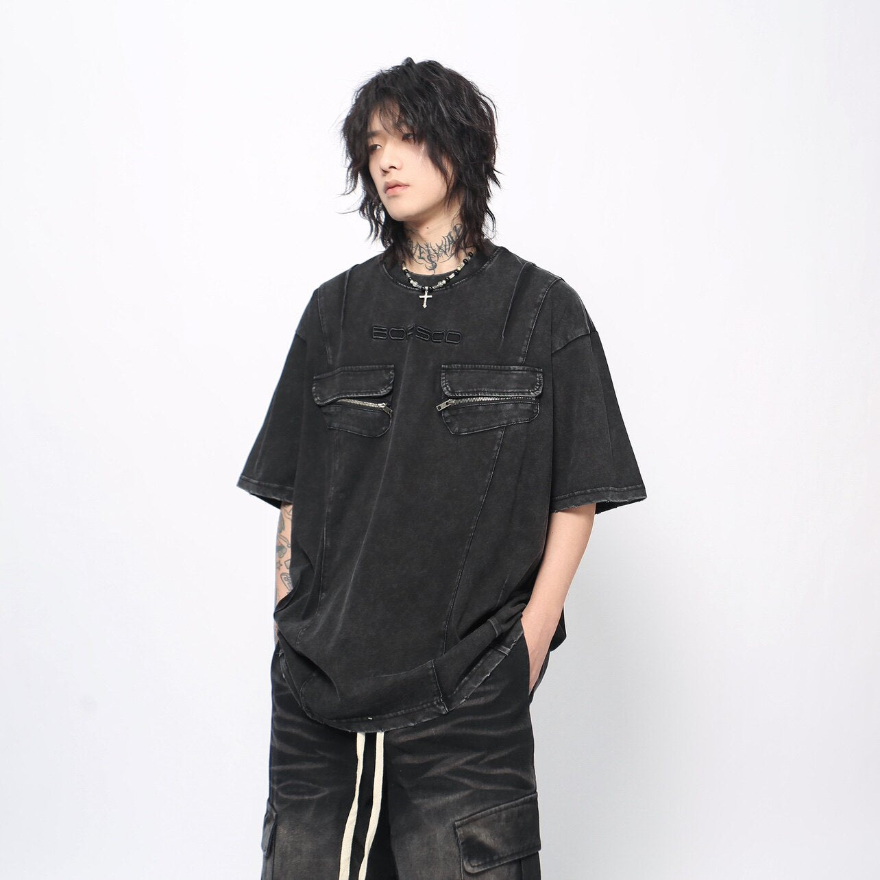 Pleats Cargo Washed Short Sleeve T-Shirt WN24470