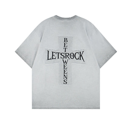 Washed Embroidery Raglan Short Sleeve T-Shirt WN25454