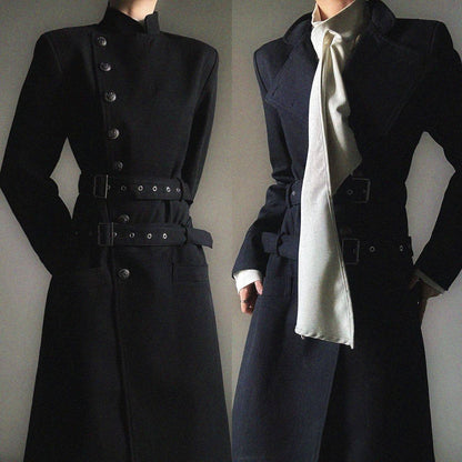 Structured Shoulder Two-Way Wear Standing-Collar Coat WN23123