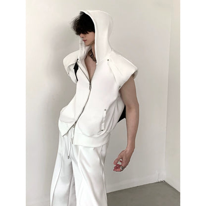 Sleeveless Zipper Hoodie & Wide-Leg Straight Sweatpants Setup WN7025