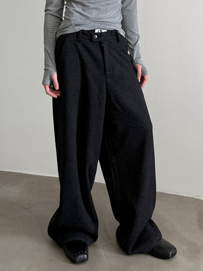 Wool Blend Draping Half-Elastic Wide-Leg Trousers WN15282