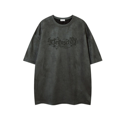 Suede Letter Print Short Sleeve T-Shirt WN25619