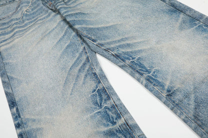 Digital Print Chain Design Wide Leg Denim Jeans WN18575