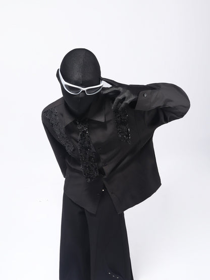 Sequin Design Tie Long Sleeve Shirt WN23741