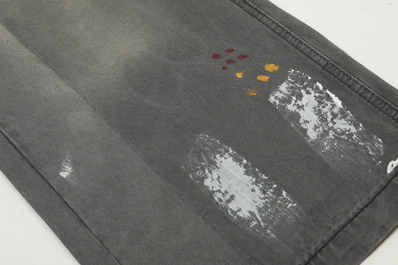 Wash Paint Mid-Rise Straight Denim Jeans WN18530