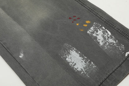 Wash Paint Mid-Rise Straight Denim Jeans WN18530