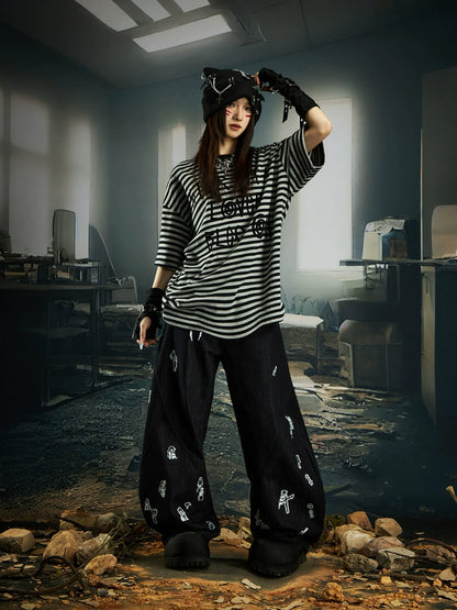 Stripe Letter Print Short Sleeve T-Shirt WN20552