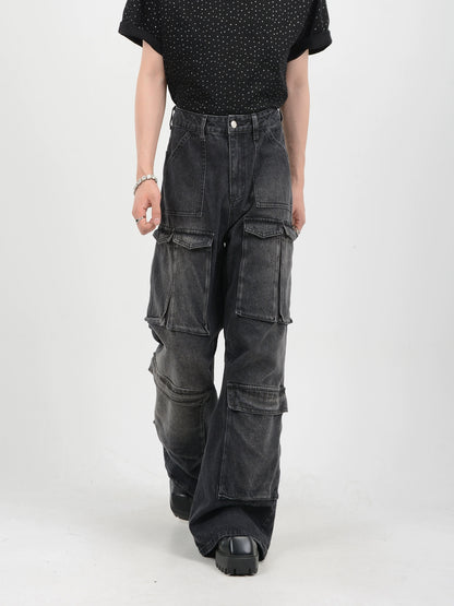 Wide-Leg Straight Cargo Denim Jeans WN7143