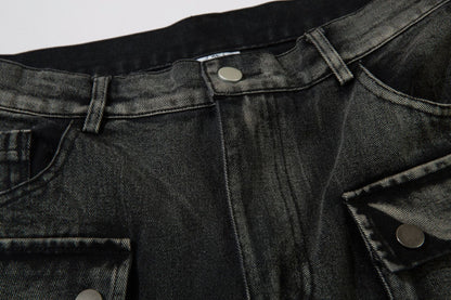 Cargo Pocket Embroidery Wide Leg Denim Jeans WN25718