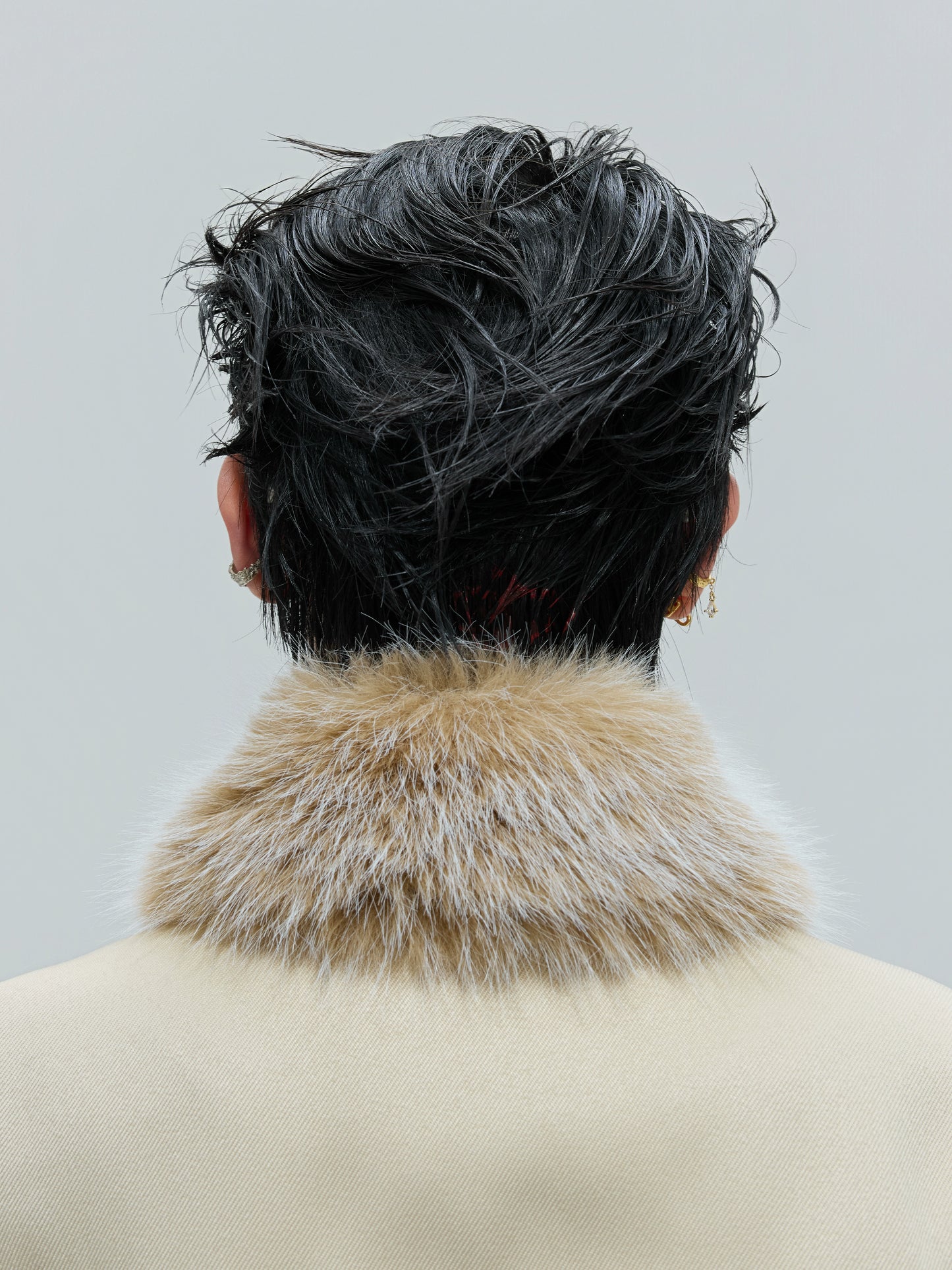 Fur Collar Gem Button Standing-Collar Short Jacket & Trousers Setup WN21733