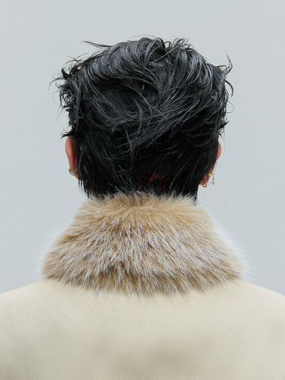 Fur Collar Gem Button Standing-Collar Short Jacket & Trousers Setup WN21733